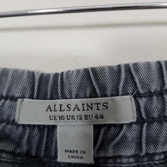 All Saints Adela Denim Off the Shoulder Mini Dress with Pockets Size 12 - Picture 7 of 8